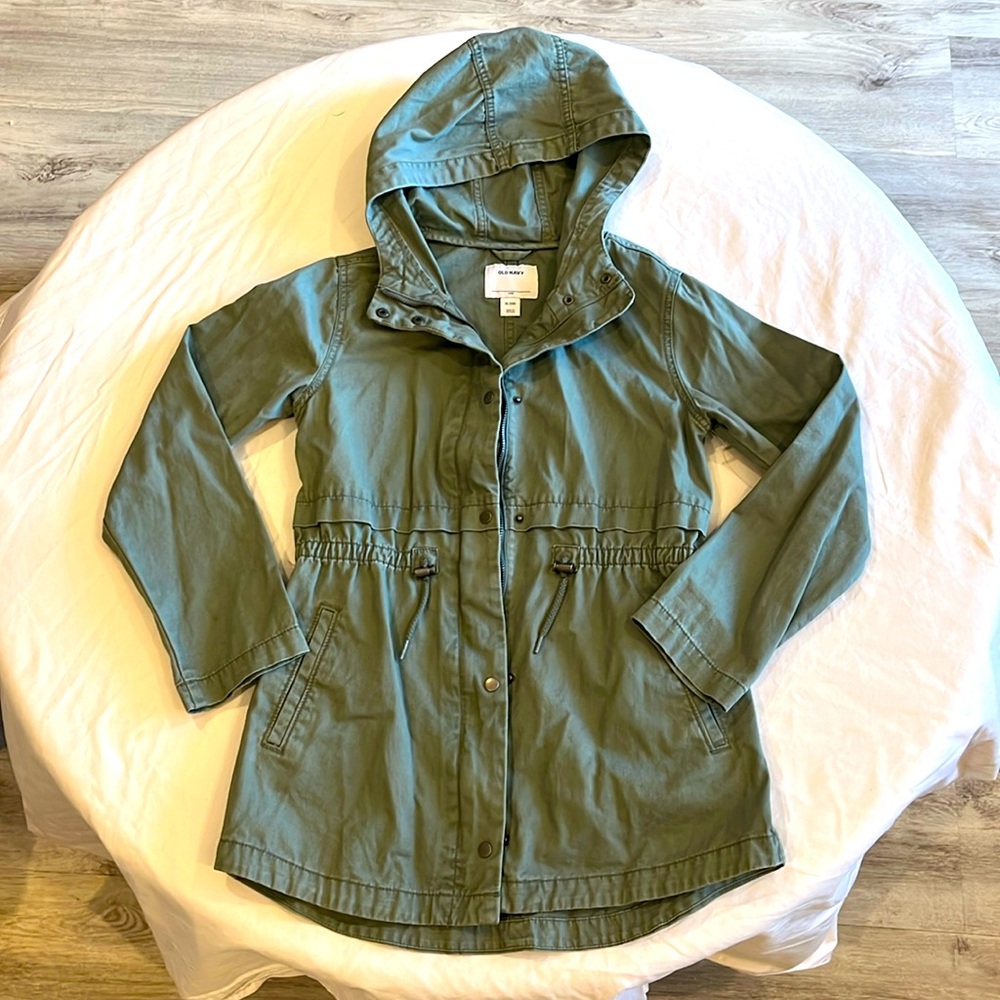 Old Navy - hooded synched waist army style jacket - girls - sz14